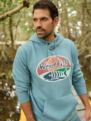 Weird Fish Light Blue Bryant Front Print Graphic Popover Hoodie - Image 5 of 7