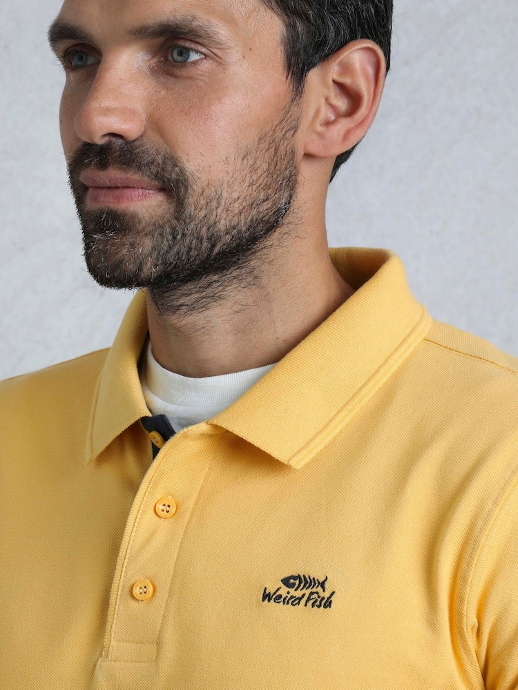 Weird Fish Yellow Miles Pique 100% Cotton Polo Shirt - Image 5 of 8