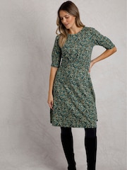 Weird Fish Green Cassandra Printed Jersey Swing Dress - Image 1 of 7