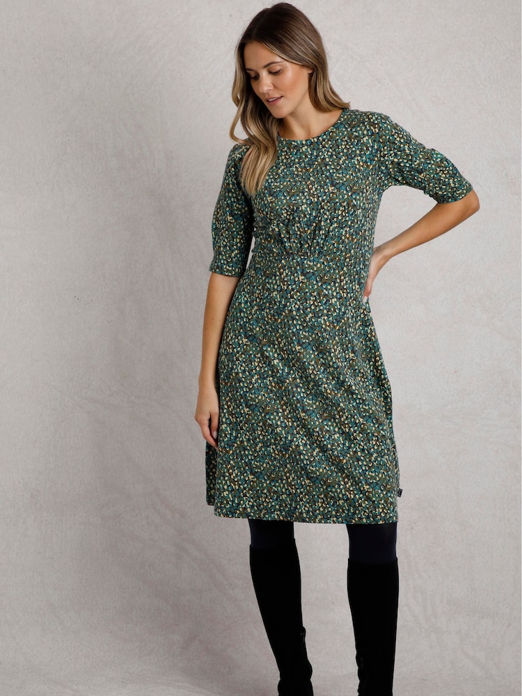 Weird Fish Green Cassandra Printed Jersey Swing Dress - Image 1 of 7