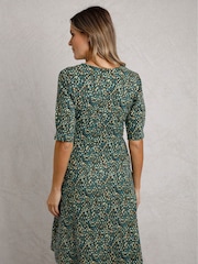 Weird Fish Green Cassandra Printed Jersey Swing Dress - Image 2 of 7