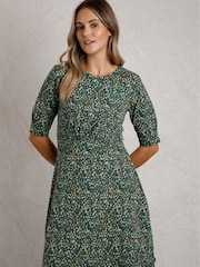 Weird Fish Green Cassandra Printed Jersey Swing Dress - Image 3 of 7