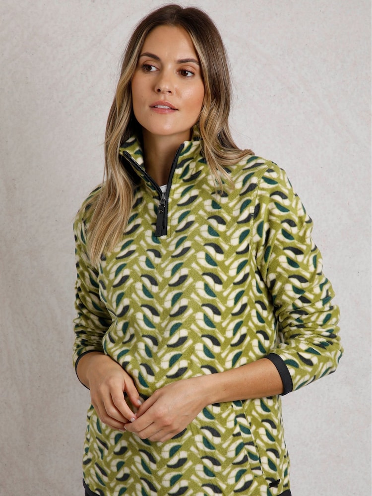 Weird Fish Green Reena 1/4 Zip Printed Micro Fleece - Image 1 of 8