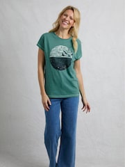 Weird Fish Green Volant Slub 100% Cotton Graphic Print T-Shirt - Image 1 of 6