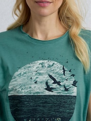 Weird Fish Green Volant Slub 100% Cotton Graphic Print T-Shirt - Image 4 of 6