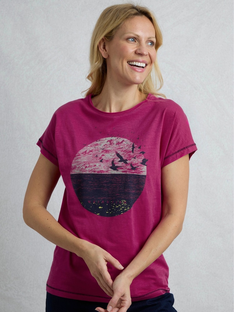 Weird Fish Pink Volant Slub 100% Cotton Graphic Print T-Shirt - Image 1 of 6