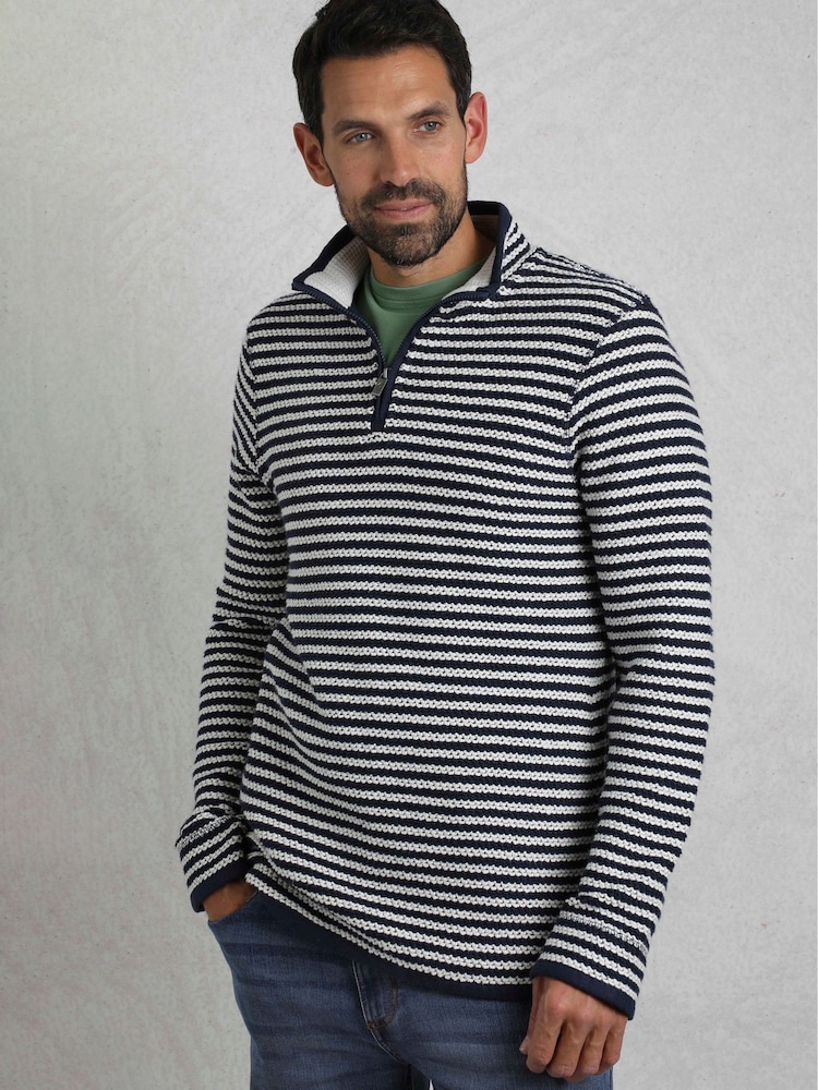 Weird Fish Grey Shorling 1/4 Zip Stripe Macaroni Fleeces - Image 1 of 8