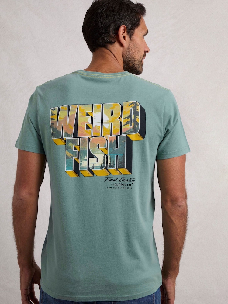 Weird Fish Blue Wild Life Heritage Wash Graphic Print 100% Cotton T-Shirt - Image 2 of 6 Weird Fish Blue Wild Life Heritage Wash Graphic Print 100% Cotton T-Shirt - Image 2 of 6
