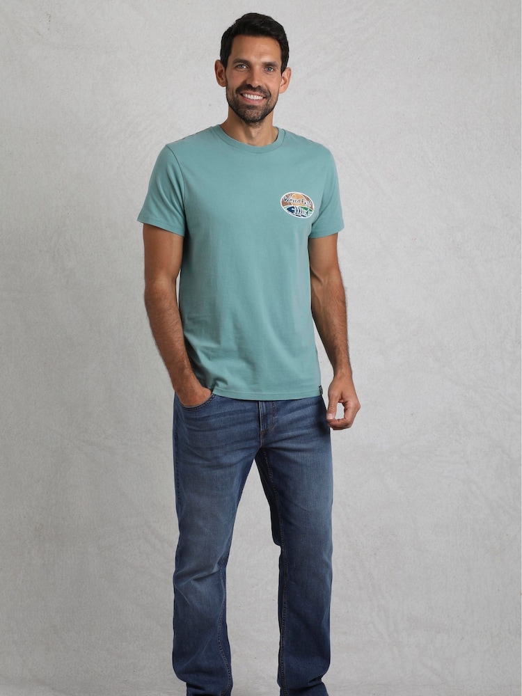 Albastru - Weird Fish Land and Sea Back Print Graphic 100% Cotton T-Shirt - Image 3 of 7