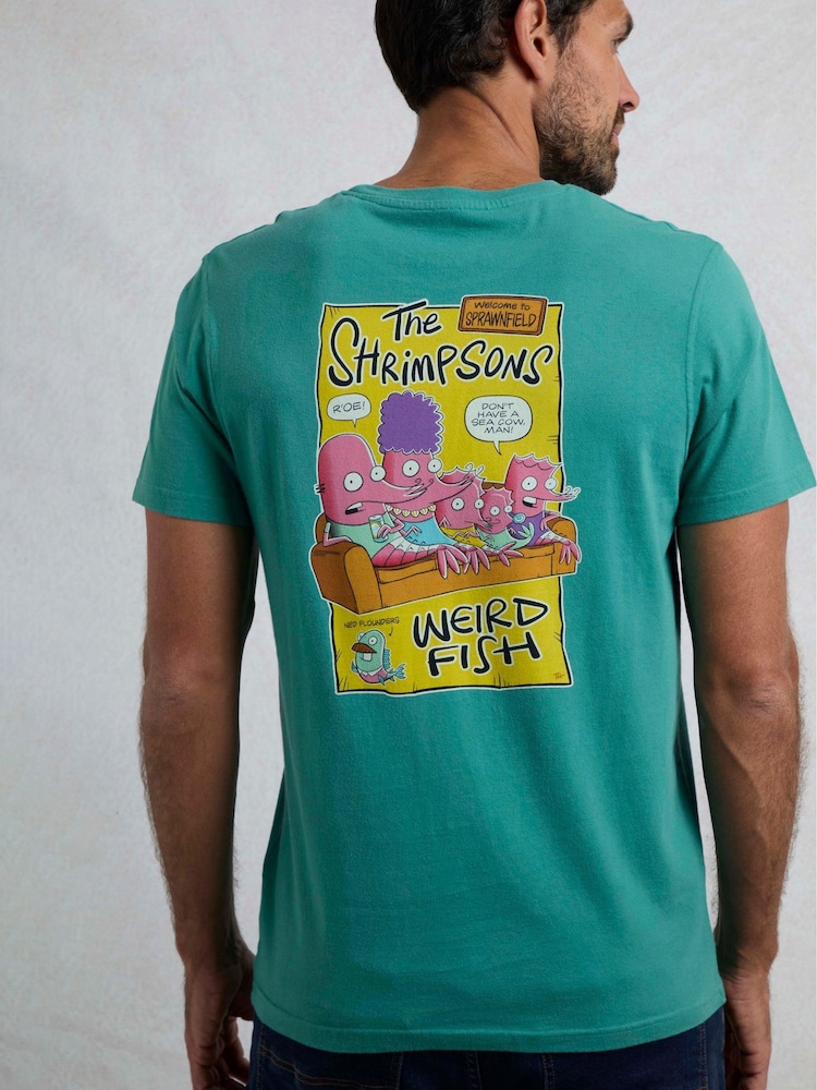 Weird Fish Green Shrimpsons Heritage Wash Artist 100% Cotton T-Shirt - Image 1 of 6