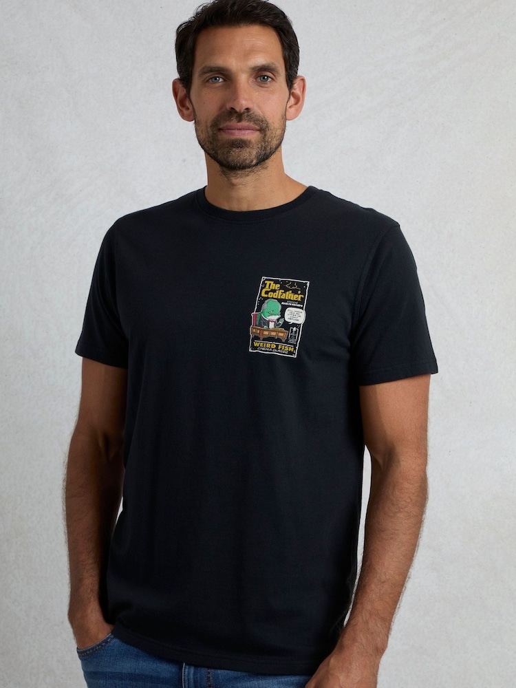 Weird Fish Black Codfather Heritage Wash Artist 100% Cotton T-Shirt - Image 1 of 5 Weird Fish Black Codfather Heritage Wash Artist 100% Cotton T-Shirt - Image 1 of 5