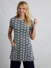 Weird Fish Grey Sidra Printed Jersey Slub 100% Cotton Tunic - Image 1 of 6