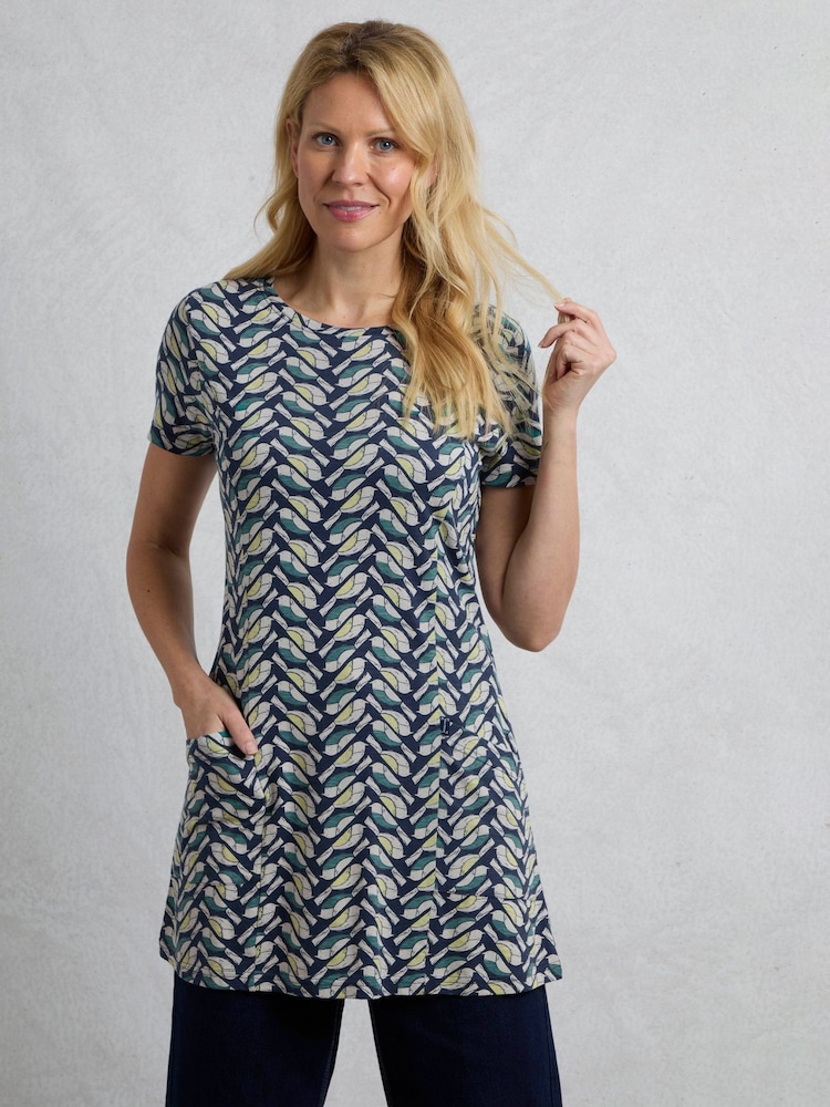 Weird Fish Grey Sidra Printed Jersey Slub 100% Cotton Tunic - Image 1 of 6
