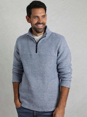 Weird Fish Blue Laramie 1/4 Zip Snow Marl Fleece - Image 6 of 8