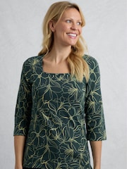 Weird Fish Green Wyman Printed 100% Cotton Jersey T-Shirt - Image 3 of 5