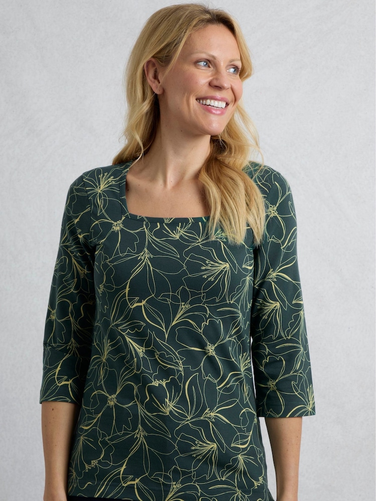 Weird Fish Green Wyman Printed 100% Cotton Jersey T-Shirt - Image 3 of 5