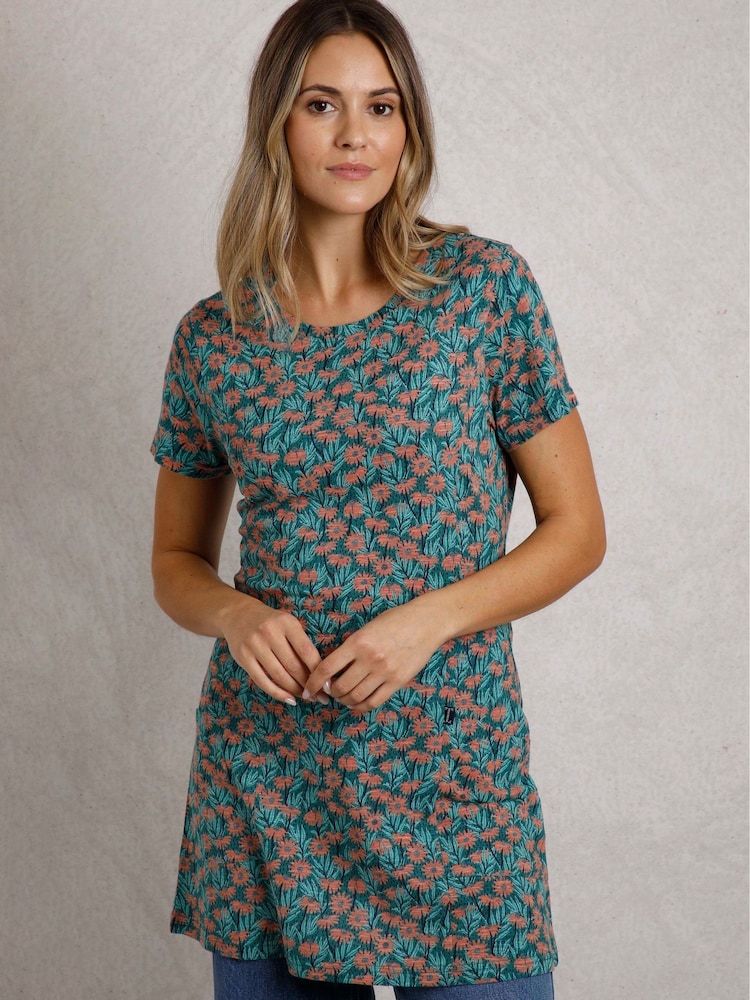 Weird Fish Dark Green Sidra Printed Jersey Slub 100% Cotton Tunic - Image 3 of 6