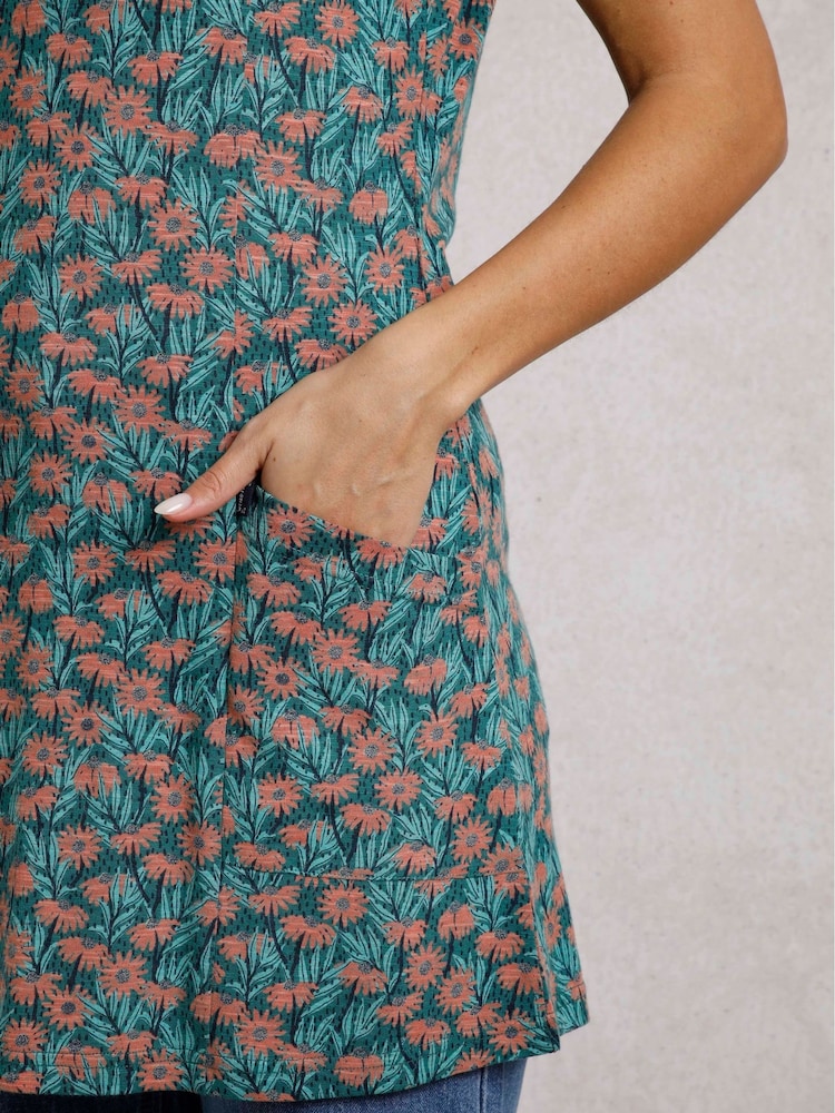 Weird Fish Dark Green Sidra Printed Jersey Slub 100% Cotton Tunic - Image 4 of 6