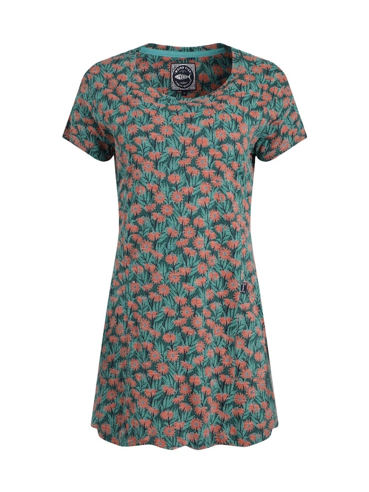 Weird Fish Dark Green Sidra Printed Jersey Slub 100% Cotton Tunic - Image 5 of 6