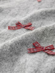 Grey with Tartan Bows Crew Neck Knitted T-Shirt With Wool - Image 7 of 8