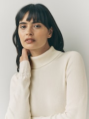 بيج فاتح - Roll Neck Ribbed Jumper With Wool - صورة 5 من 8