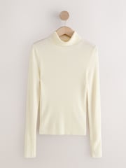 بيج فاتح - Roll Neck Ribbed Jumper With Wool - صورة 6 من 8