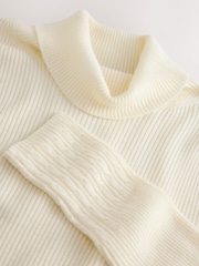 بيج فاتح - Roll Neck Ribbed Jumper With Wool - صورة 7 من 8