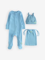 Angel & Rocket Blue Remy 100% Cotton Babygrow with Hat Set - Image 1 of 1