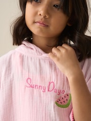 Angel & Rocket Pink Ruby Pom Pom Trim 100% Cotton Kaftan - Image 2 of 7
