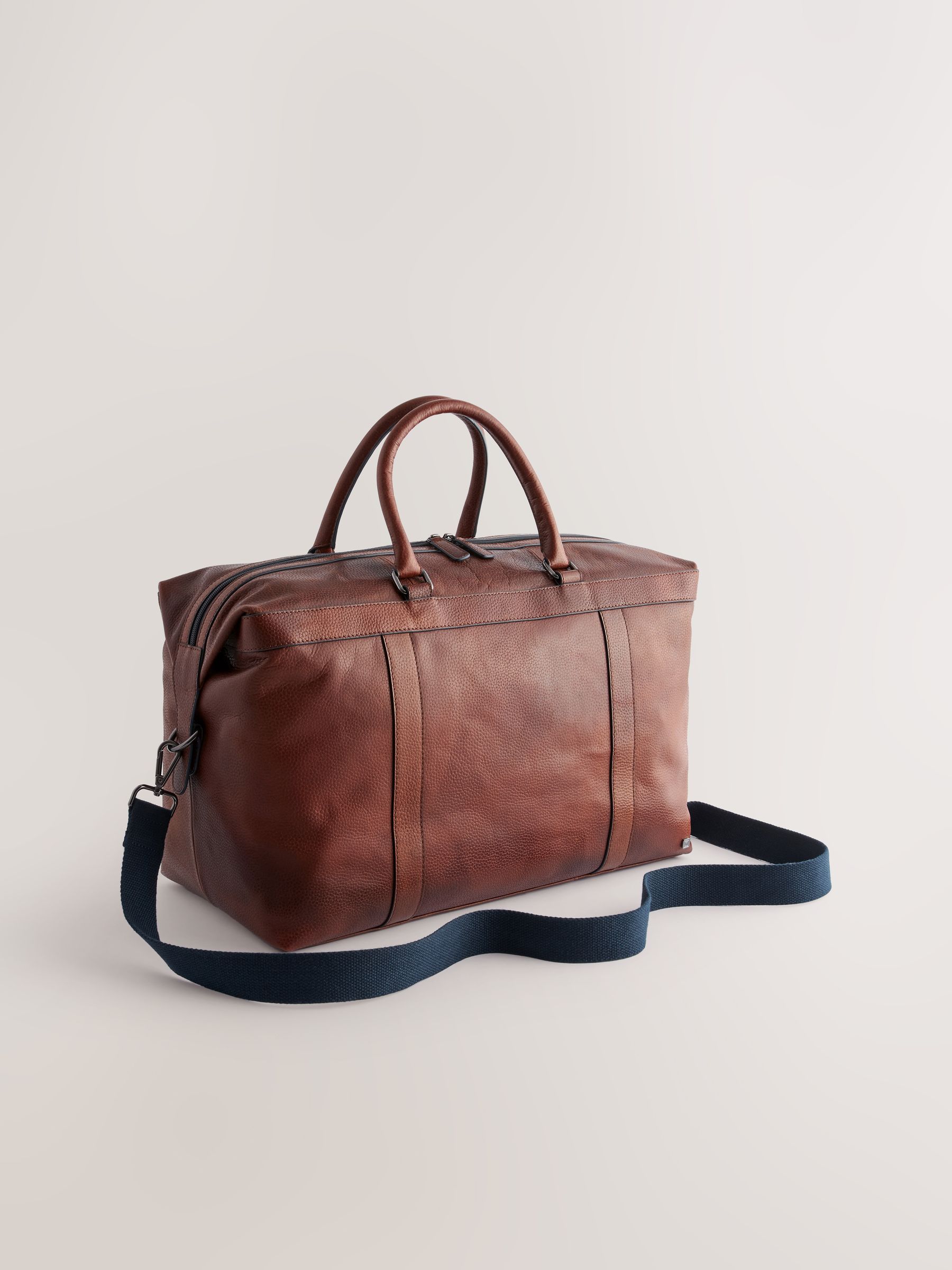 Buy Tan Brown/Navy Blue Leather Weekend Holdall Bag from Next New Zealand