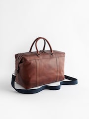 Tan Brown/Navy Blue Leather Weekend Holdall Bag - Image 3 of 8