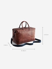 Tan Brown/Navy Blue Leather Weekend Holdall Bag - Image 8 of 8