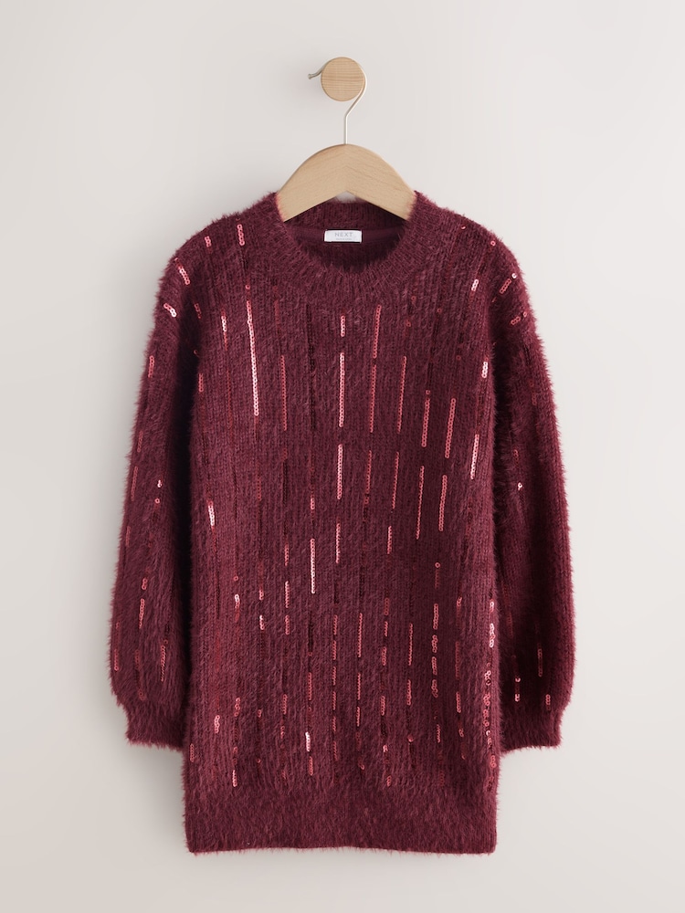 Burgunderrot - Stripe Sequin Christmas Jumper Dress (3-16yrs) - Bild 1 von 4