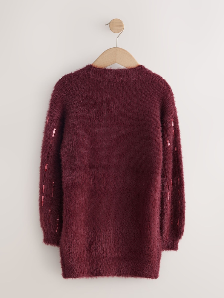 Burgundy Red Stripe Sequin Christmas Jumper Dress (3-16yrs) - Image 2 of 4 Burgundy Red Stripe Sequin Christmas Jumper Dress (3-16yrs) - Image 2 of 4