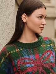 Green Tartan Tinsel Bow Christmas Jumper - Image 4 of 7