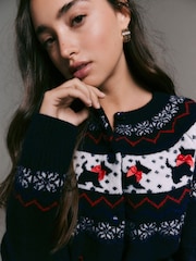 Dog Fairisle 3D Bow Cardigan Long Sleeve Christmas Jumper - Image 7 of 8