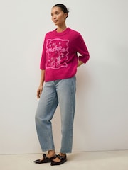 Bright Pink Christmas Tinsel Slogan Half Sleeve Knitted Jumper With Wool - Image 4 of 10