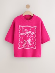 Bright Pink Christmas Tinsel Slogan Half Sleeve Knitted Jumper With Wool - Image 6 of 10