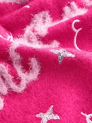 Bright Pink Christmas Tinsel Slogan Half Sleeve Knitted Jumper With Wool - Image 8 of 10