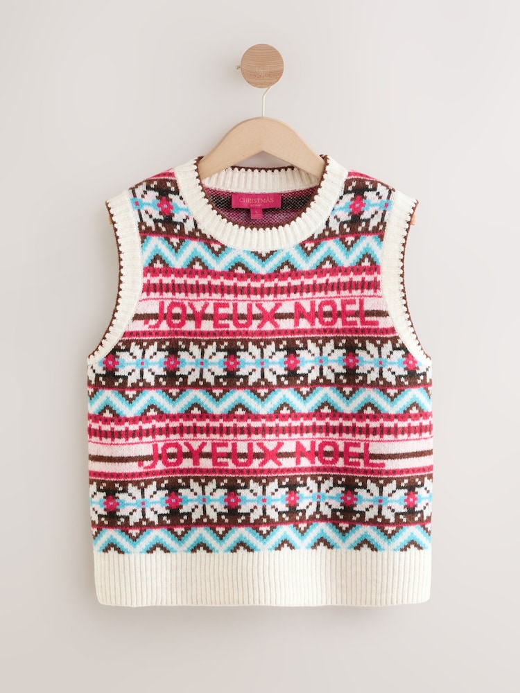 Red Blue Multi Fairisle Joyeux Noel Tank Christmas Jumper - Image 7 of 7 Red Blue Multi Fairisle Joyeux Noel Tank Christmas Jumper - Image 7 of 7