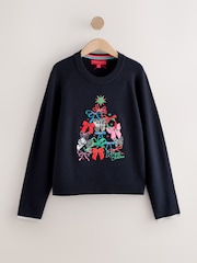 Navy Rainbow Sparkle Tree Christmas Jumper - Image 1 of 5