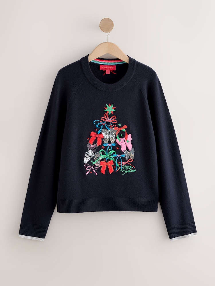 Navy Rainbow Sparkle Tree Christmas Jumper - Image 1 of 5
