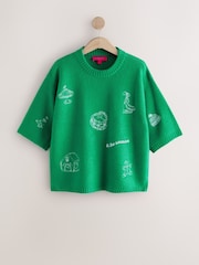 Bright Green Embroidered Graphic Christmas Jumper - Image 1 of 3
