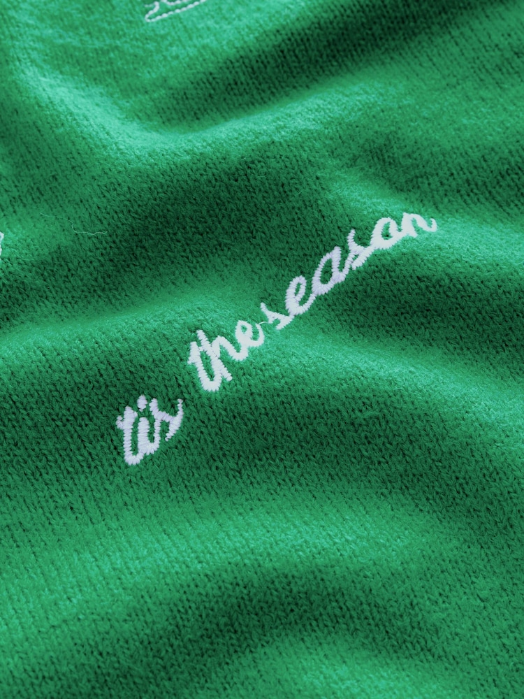 Bright Green Embroidered Graphic Christmas Jumper - Image 2 of 3