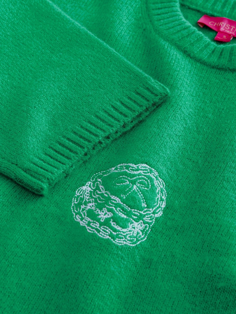 Bright Green Embroidered Graphic Christmas Jumper - Image 3 of 3