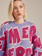 Lilac Purple/Pink Merry Graphic Christmas Jumper - Image 5 of 8