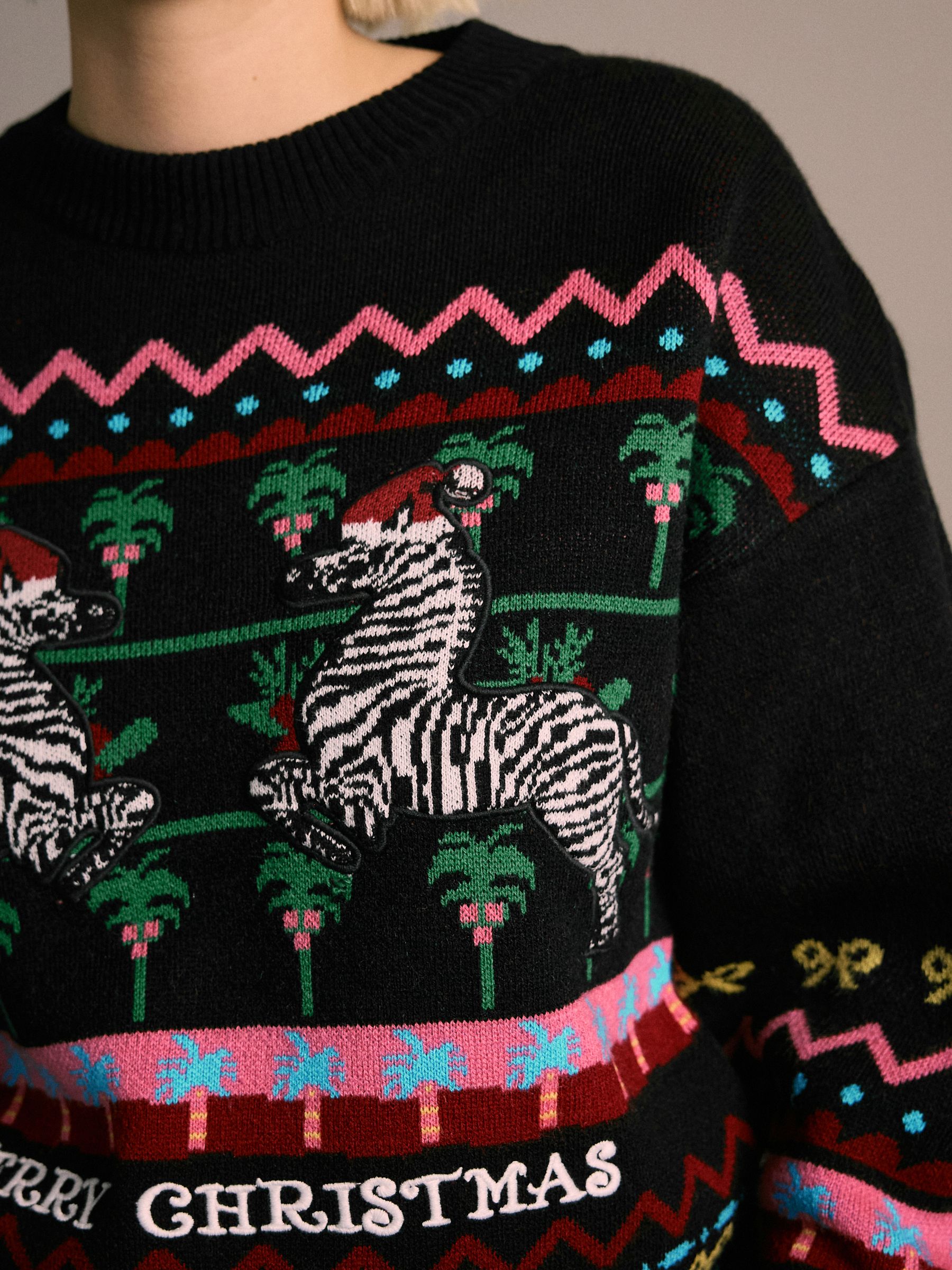 Buy Black Multi Tropical Zebra Christmas Jumper from Next USA