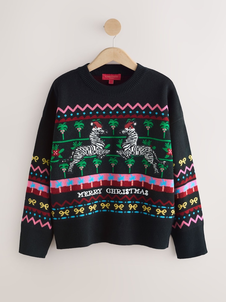 تصميم حمار وحشي استوائي متعدد الألوان باللون الأسود - بلوفر عيد الميلاد - صورة 7 من 7 تصميم حمار وحشي استوائي متعدد الألوان باللون الأسود - بلوفر عيد الميلاد - صورة 7 من 7