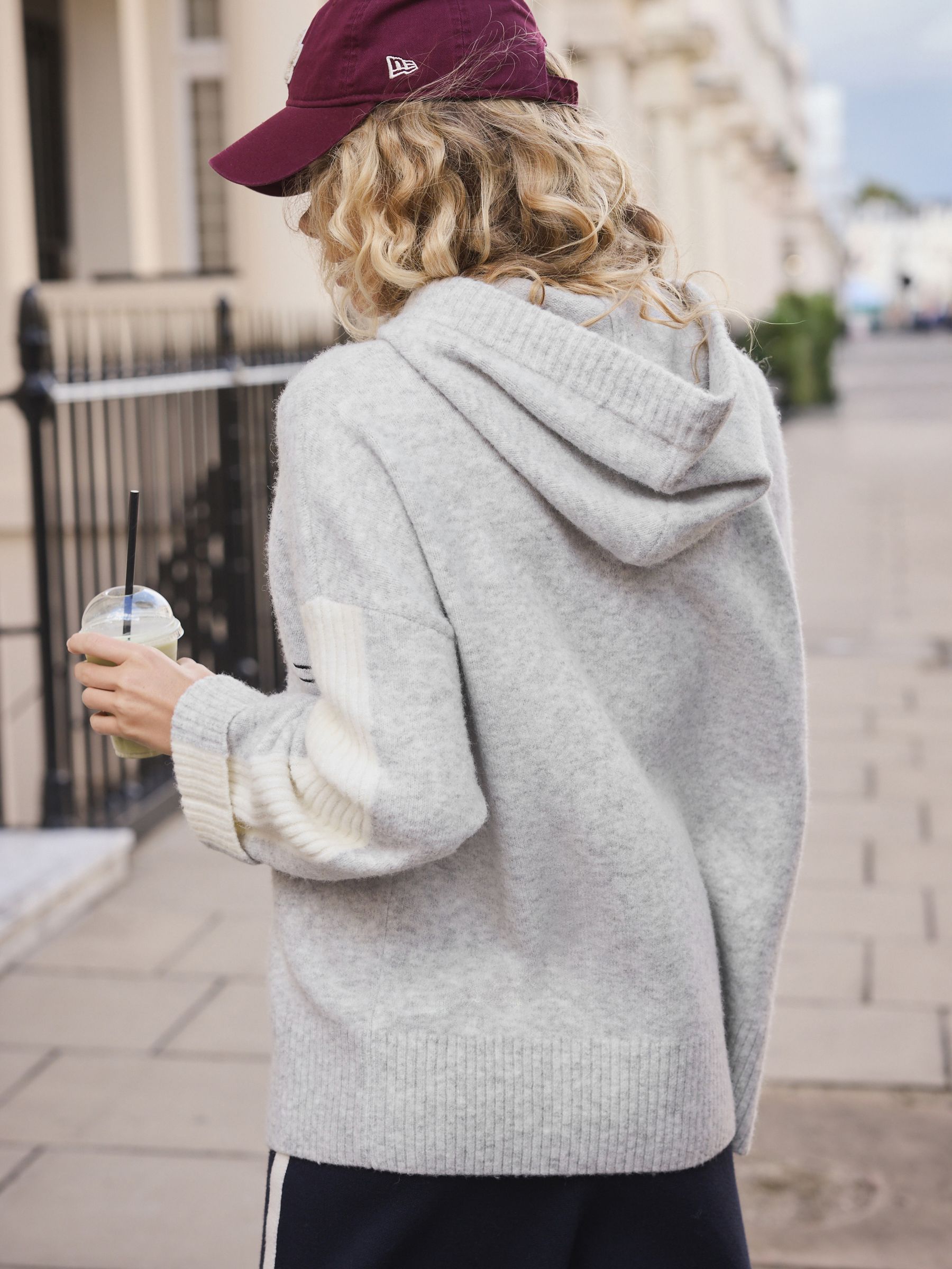 Buy Light Grey Embroidered Ski Scene Knitted Hooded Jumper from