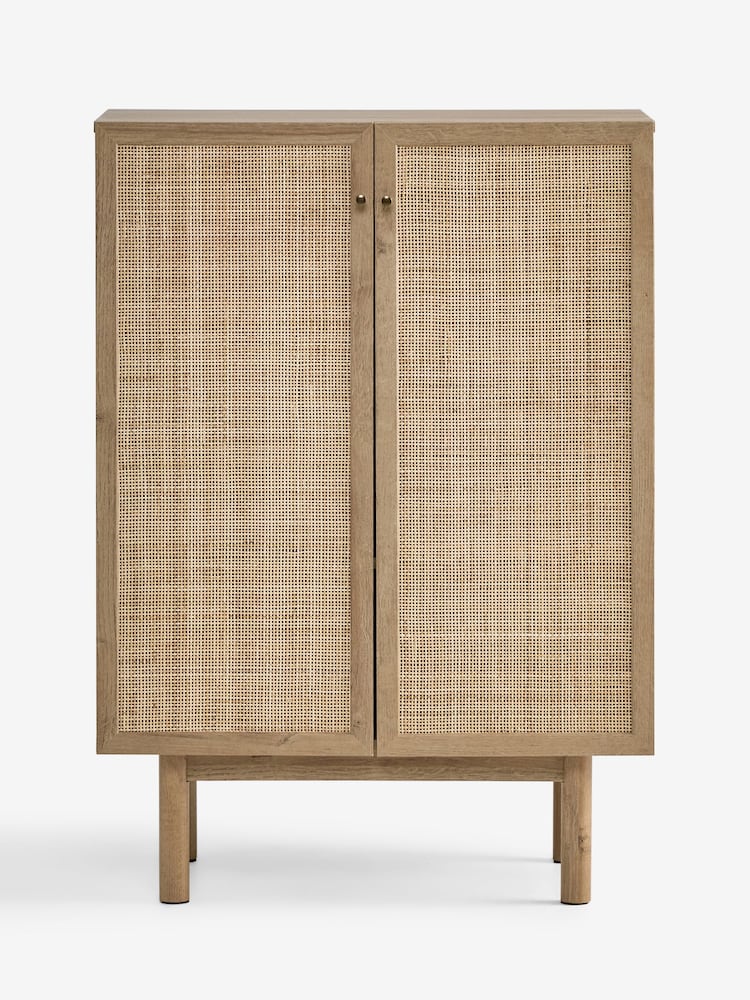 MADE.COM Oak Effect Pavia Rattan Slim Compact Highboard Sideboard - Image 1 of 3 MADE.COM Oak Effect Pavia Rattan Slim Compact Highboard Sideboard - Image 1 of 3